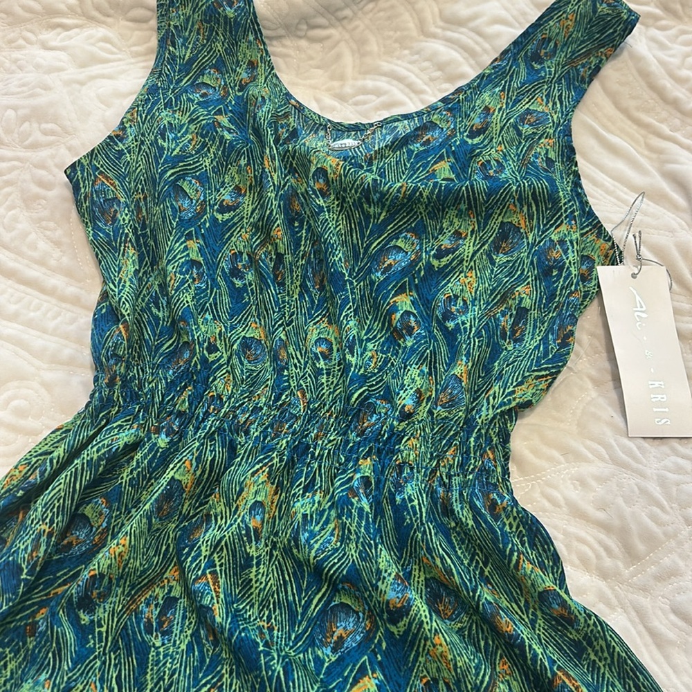 Peacock Feather Print Silky Sundress-sz M-NWT - Picture 6 of 13